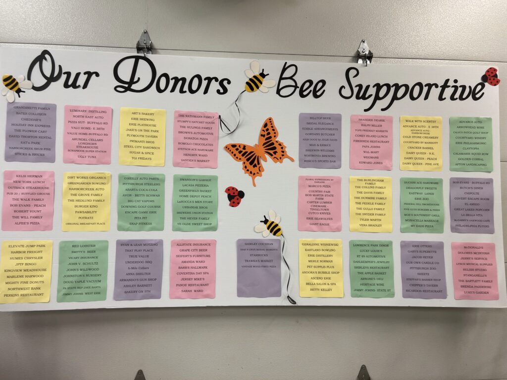 a poster board with a list of donors to the fire department